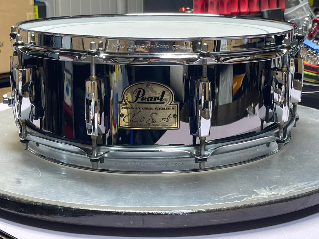 Pearl Chad Smith Signature snare drum after restoration