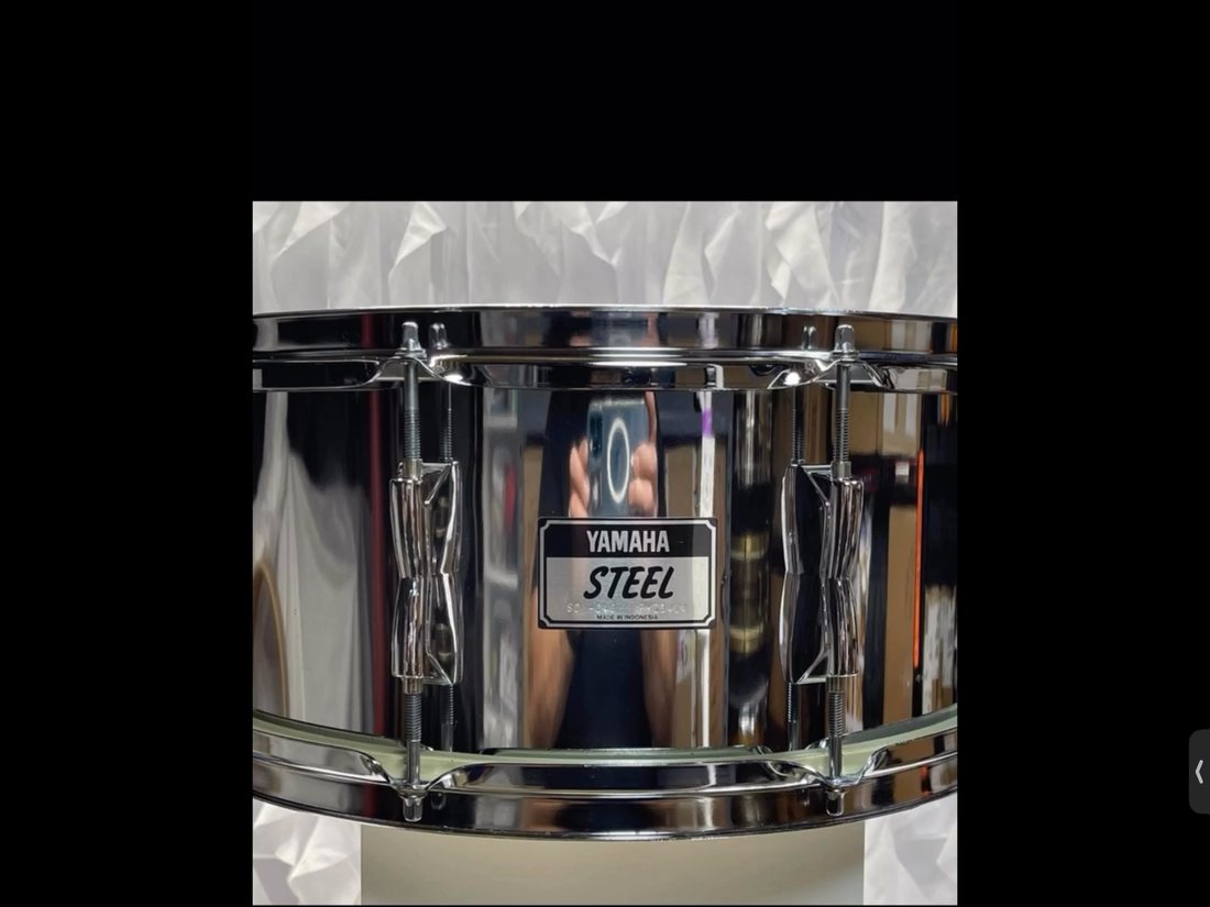 Yamaha steel-shell snare drum after restoration